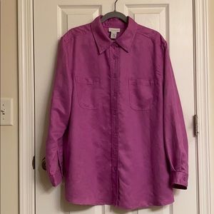 Avenue Pink Purple Soft Long Sleeve Button-Down Shirt/Jacket Polyester 18/20